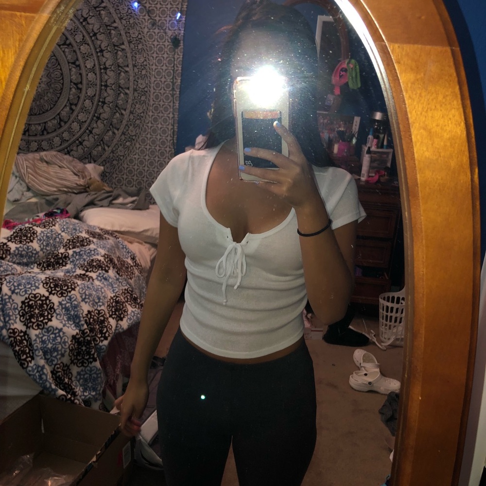 White drawstring crop top!